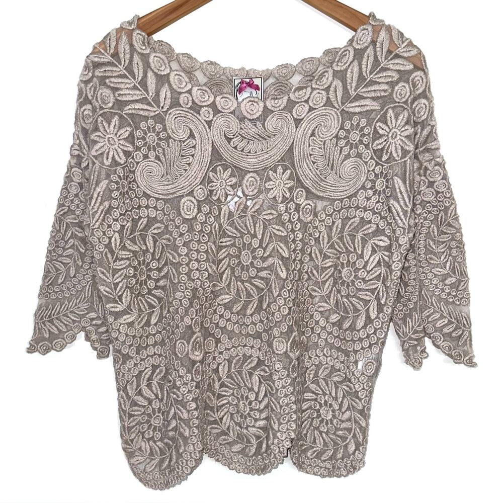 Yoana Baraschi Embroidered Beige Semi-Sheer Blouse Size XS